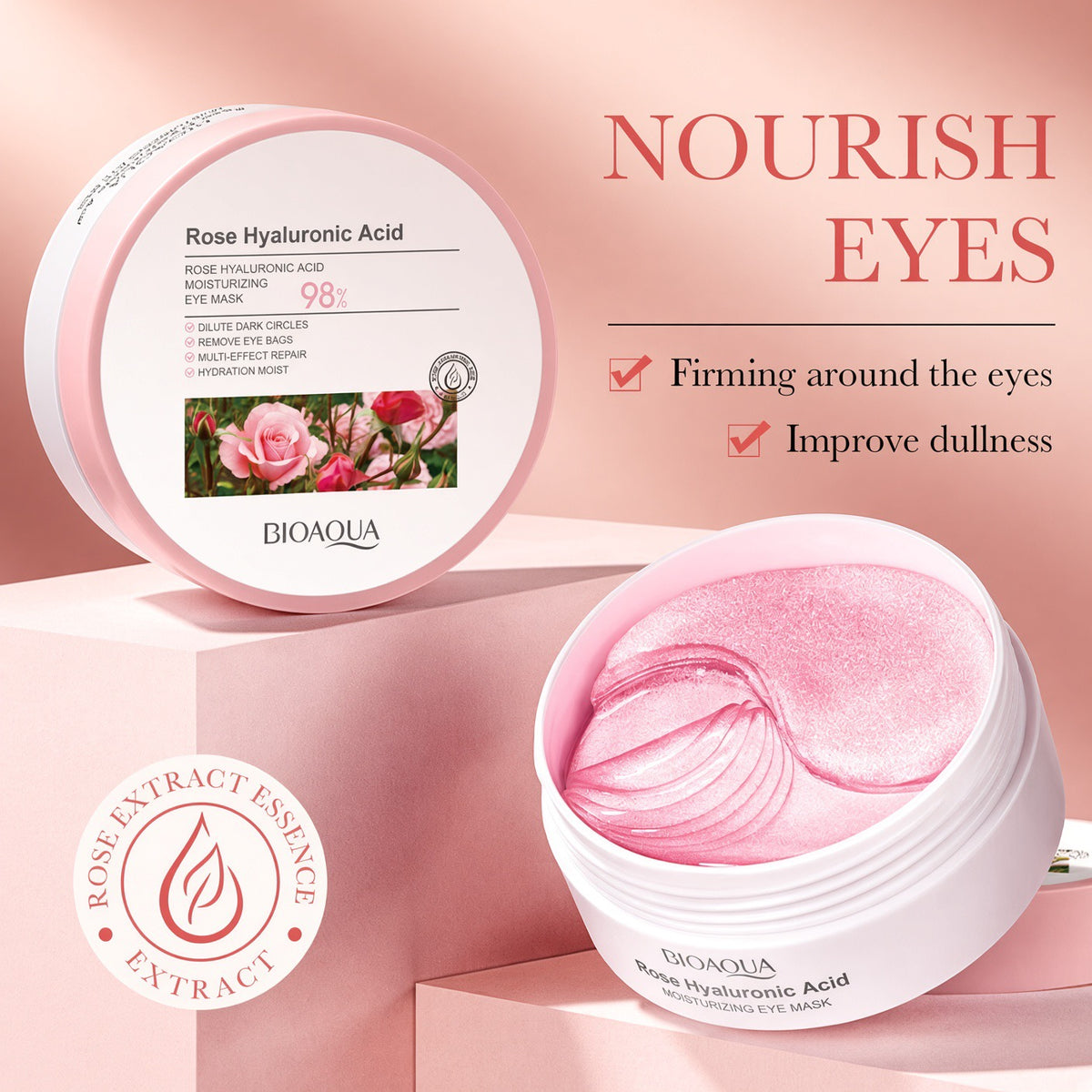Rose Under Eye Patches | Hyaluronic Acid Eye Mask 60 Pcs